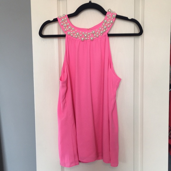 NEW pink tank top with pearls - Picture 1 of 3